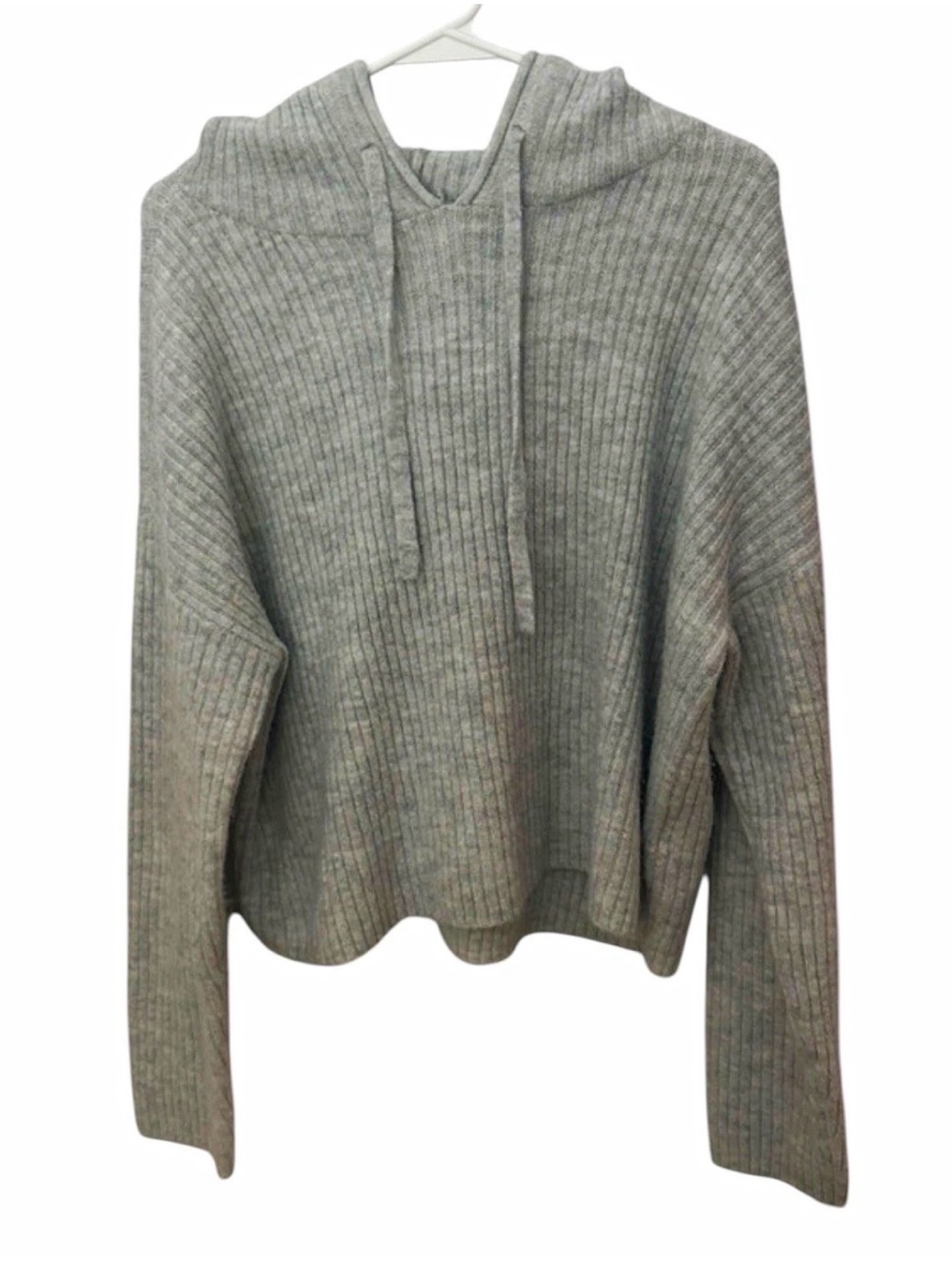 Victoria’s Secret PINK Cropped Hoodie Sweater Women’s L Gray Ribbed Pullover